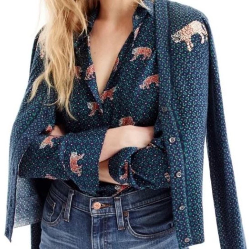 Jcrew cardigan sweater with tiger patch